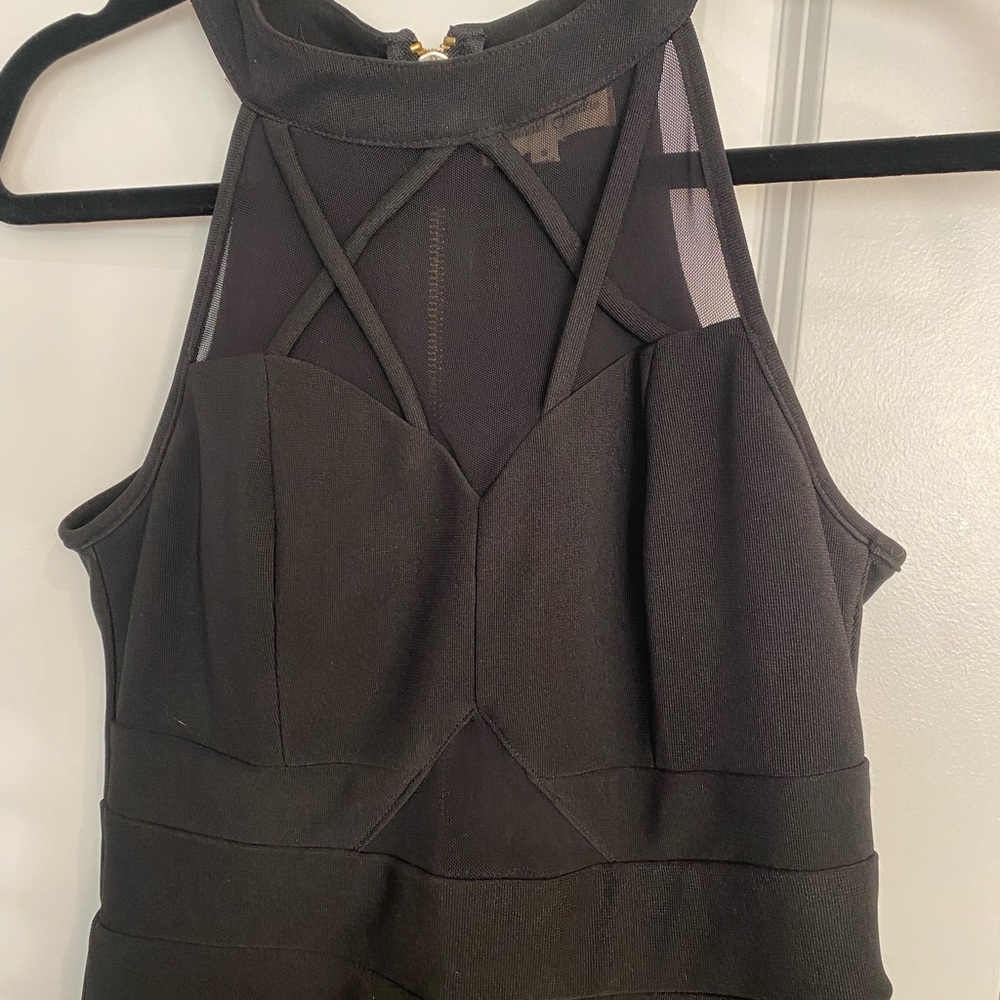 Black A-line halter dress with mesh detail - size small